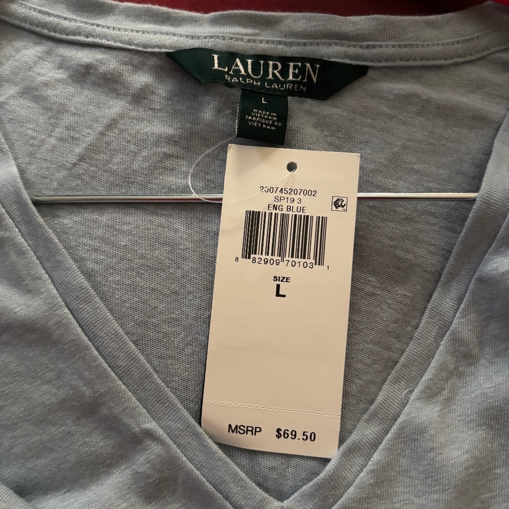 NWT, Lauren by Ralph Lauren, size large, V neck top with butterfly sleeves